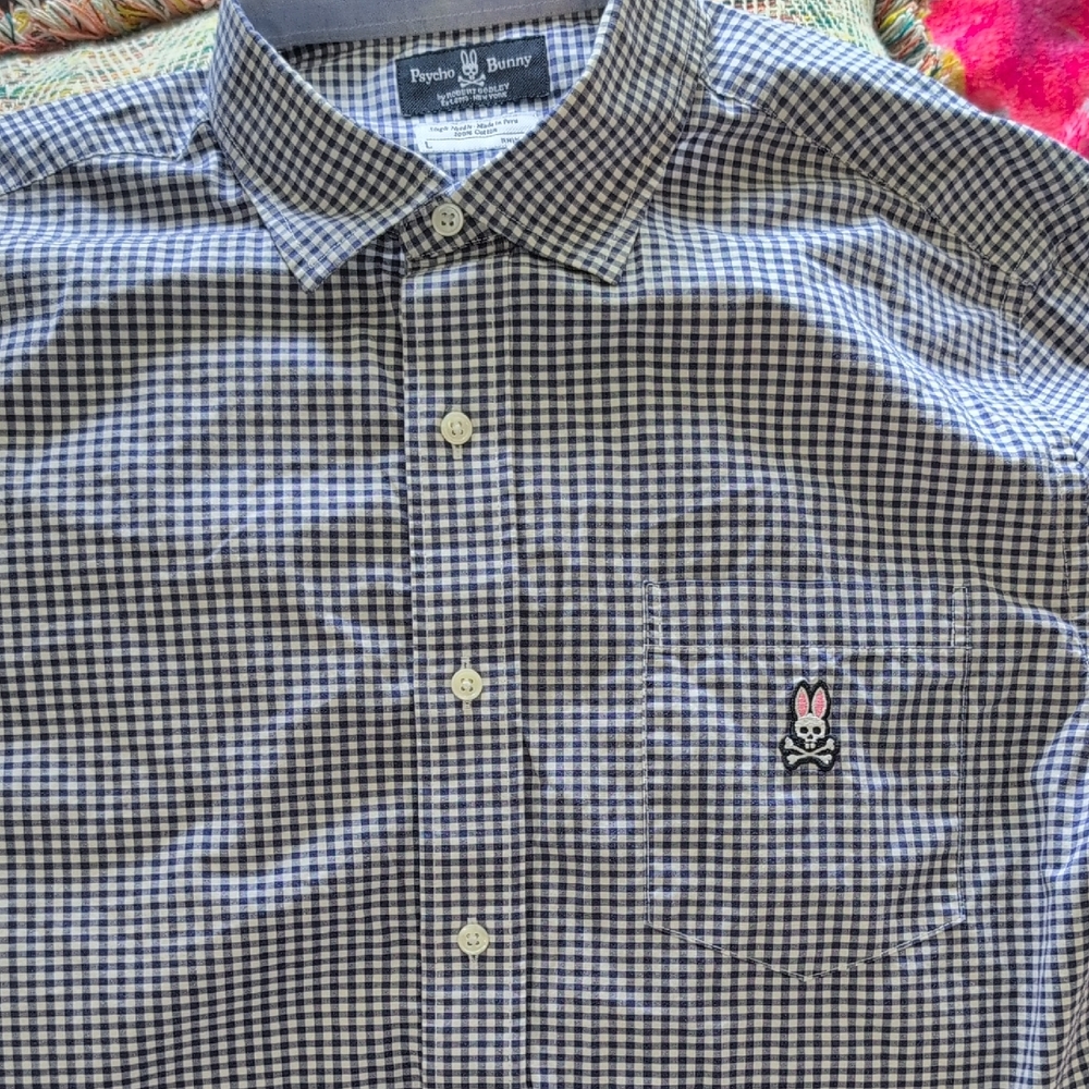 Psycho Bunny Blue and White Casual Button Down Shirt